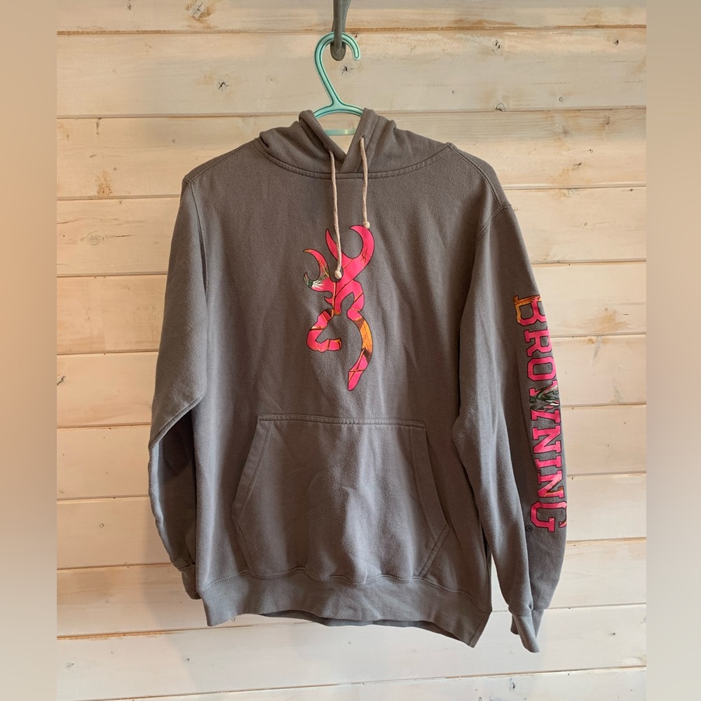 Browning | Grey Hoodie w Pink Camouflage Logo